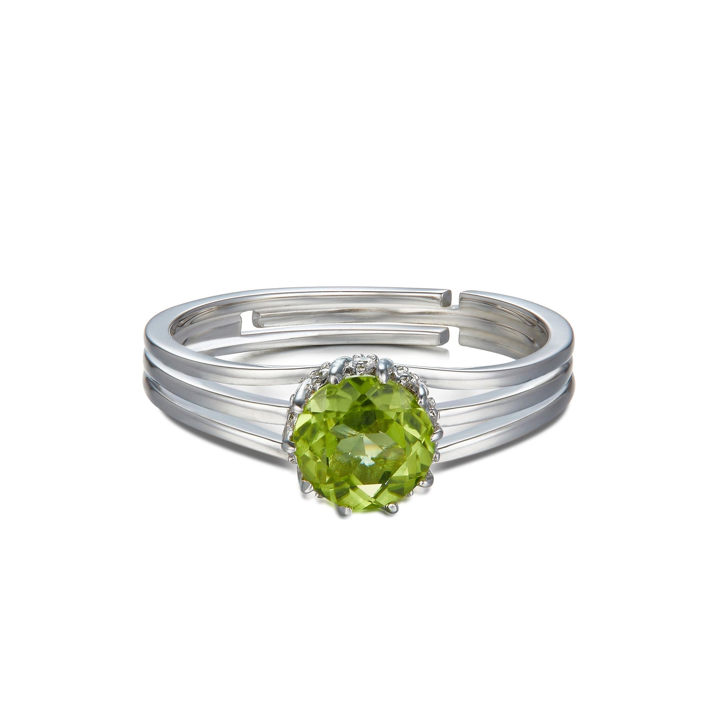 Round Engagement Ring 925 Silver Peridot Open Ring