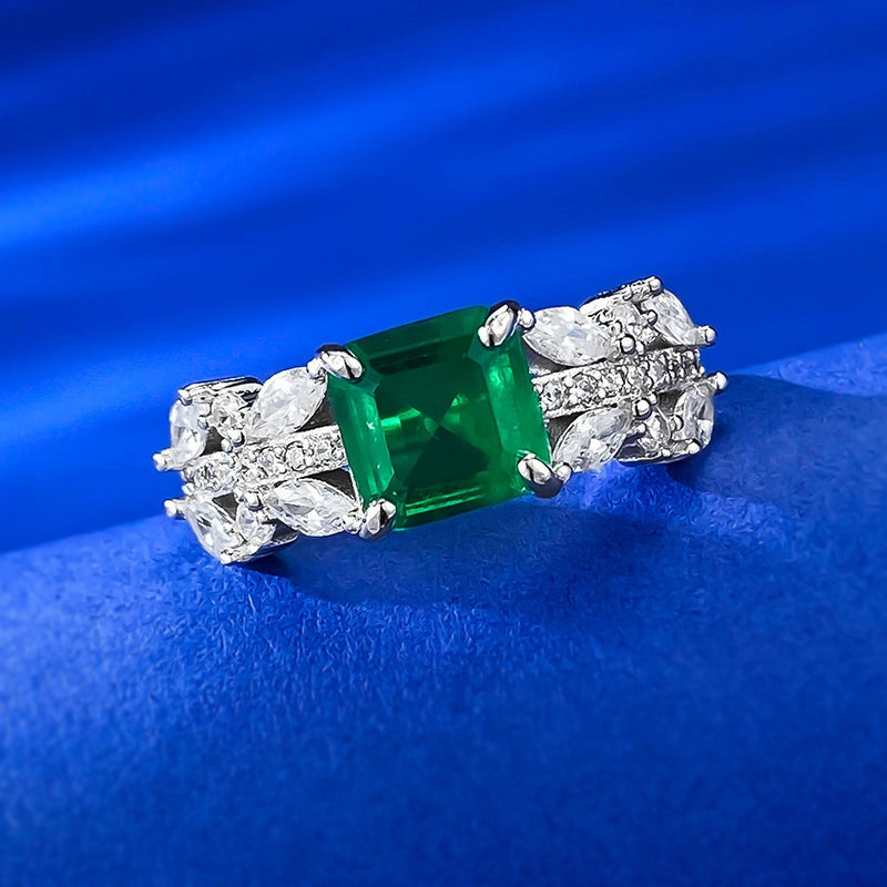 Asscher Engagement Ring 7*7mm 925 Silver Zircon