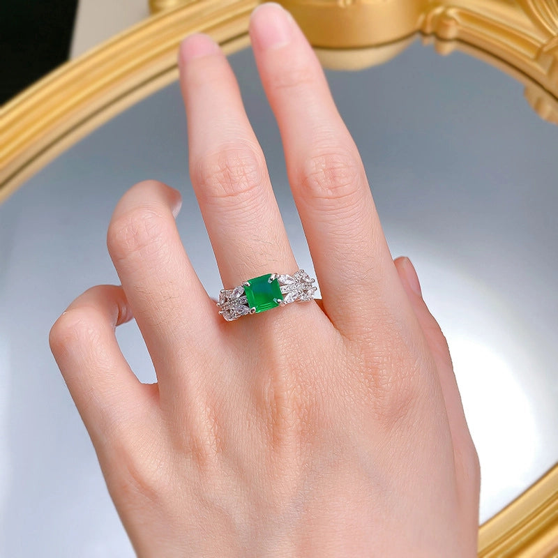 Asscher Engagement Ring 7*7mm 925 Silver Zircon