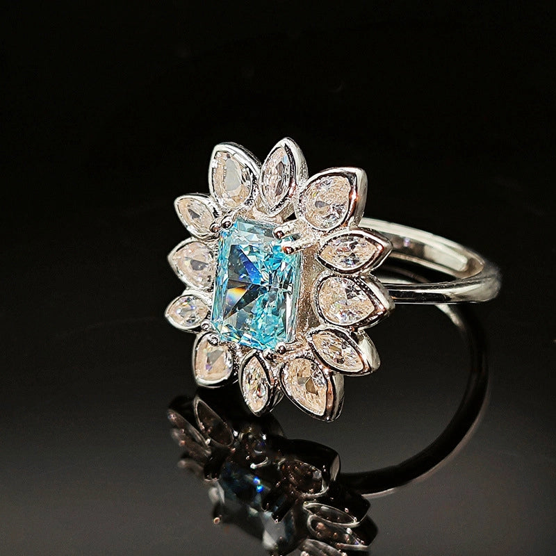 Radiant Engagement Ring 6*8 925 Silver High Carbon Diamond Open Ring