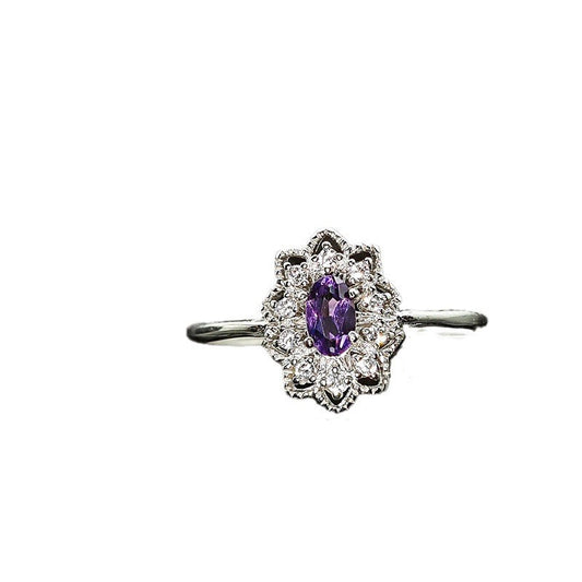 Oval Engagement Ring 3*5 925 Silver Amethyst Open Ring