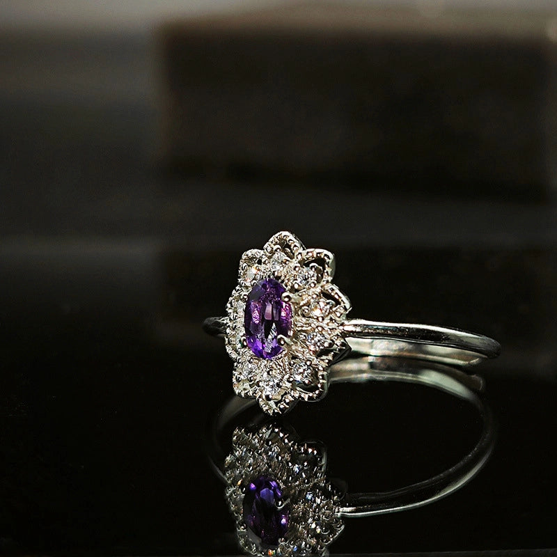 Oval Engagement Ring 3*5 925 Silver Amethyst Open Ring