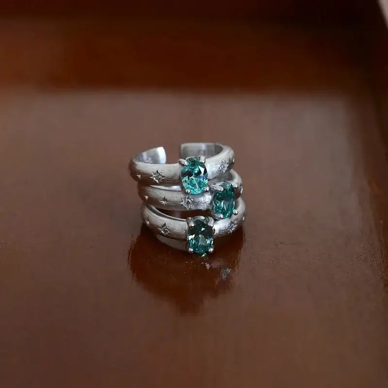Oval Engagement Ring 925 Silver Paraiba Paparacha Open Ring