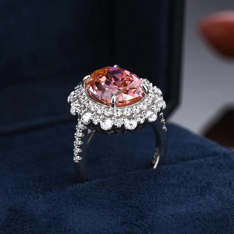 Oval Engagement Ring 925 Silver High Carbon Diamond