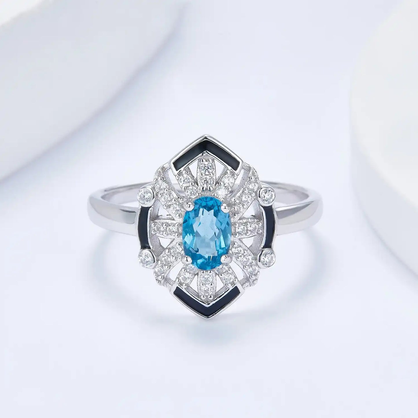 Oval Engagement Ring 925 Silver Topaz