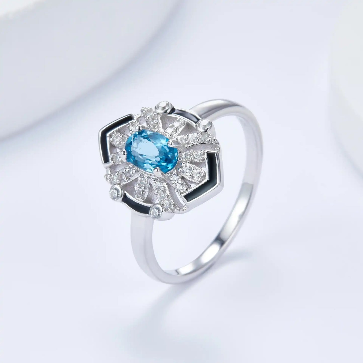 Oval Engagement Ring 925 Silver Topaz