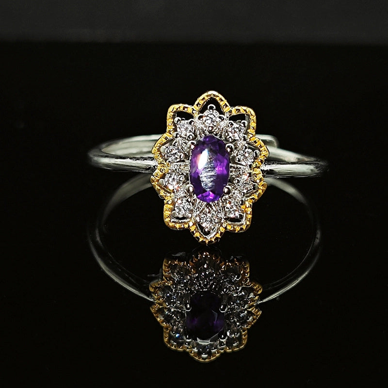 Oval Engagement Ring 3*5 925 Silver Amethyst Open Ring