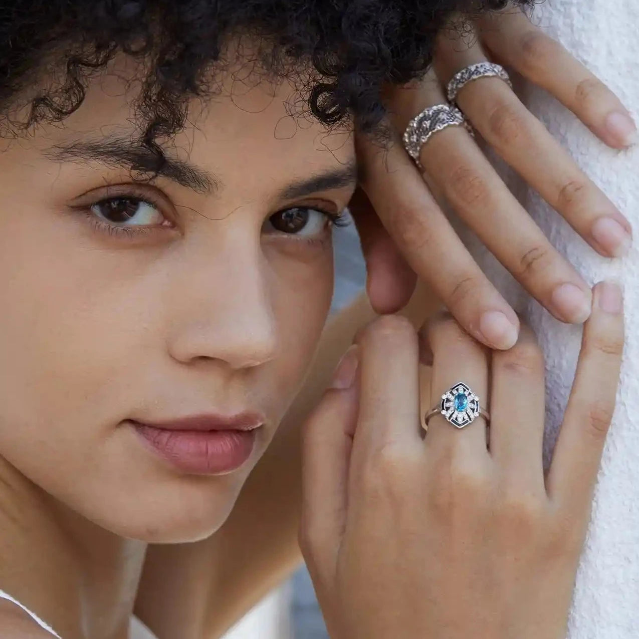 Oval Engagement Ring 925 Silver Topaz