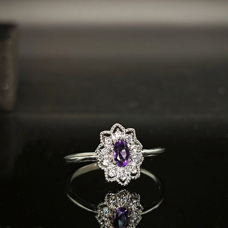 Oval Engagement Ring 3*5 925 Silver Amethyst Open Ring