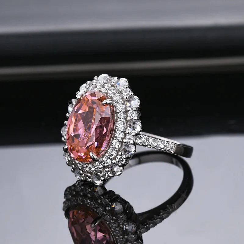 Oval Engagement Ring 925 Silver High Carbon Diamond