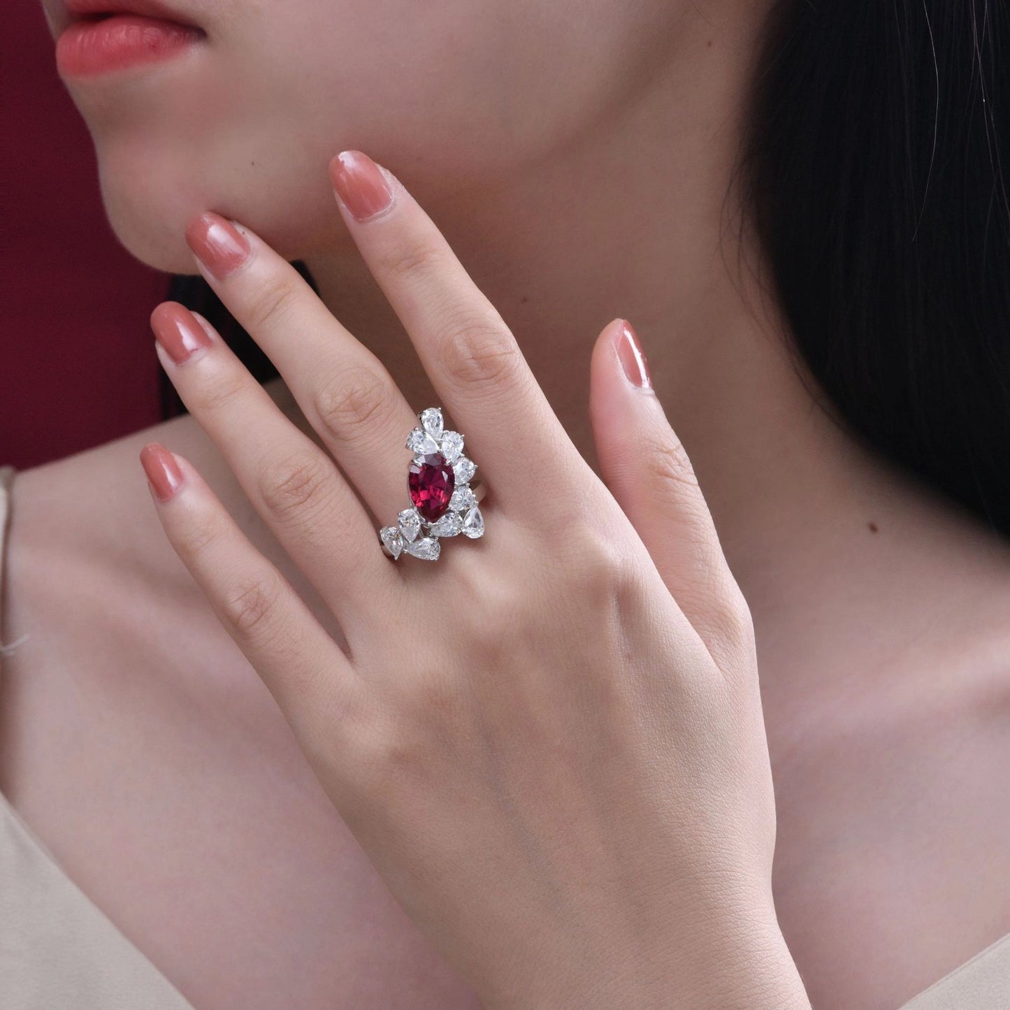 Pear Engagement Ring 8*12 925 Silver Ruby