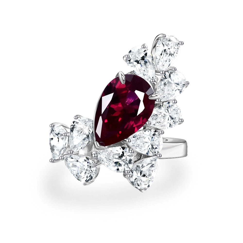 Pear Engagement Ring 8*12 925 Silver Ruby