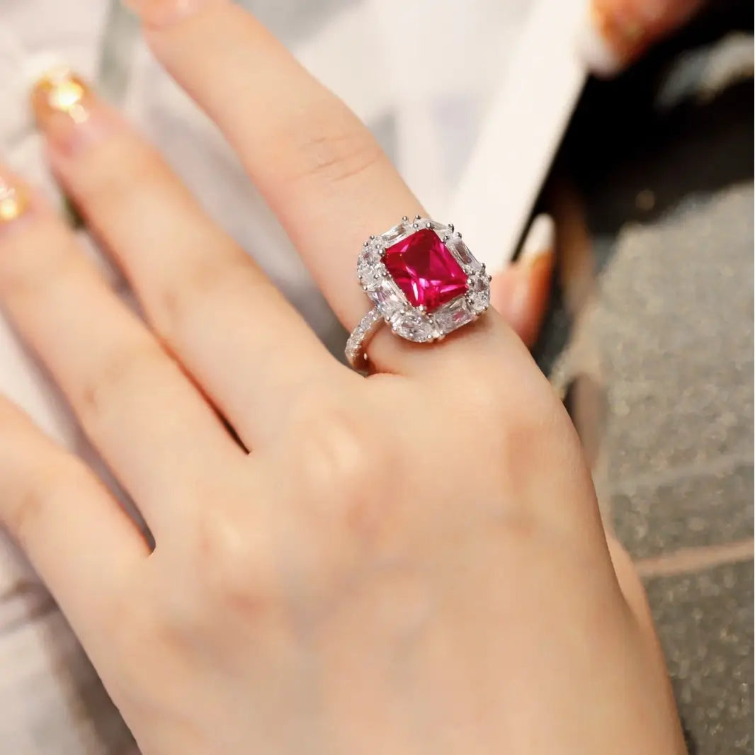 Radiant Engagement Ring 925 Silver High Carbon Diamond