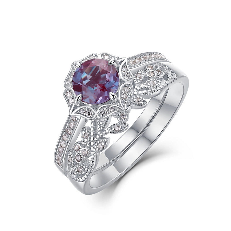 Round Engagement Ring 6*6 925 Silver Alexandrite