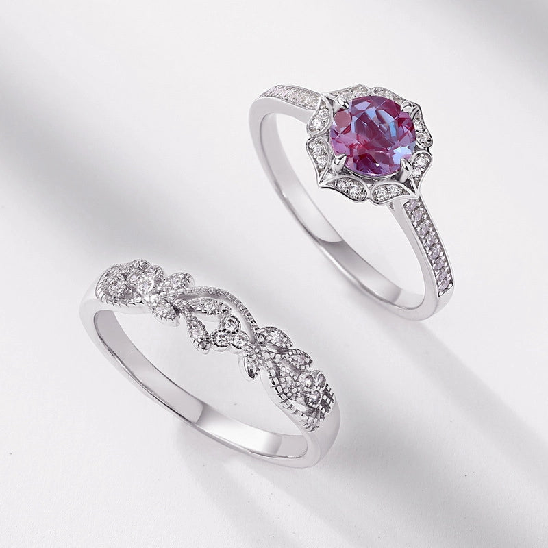 Round Engagement Ring 6*6 925 Silver Alexandrite