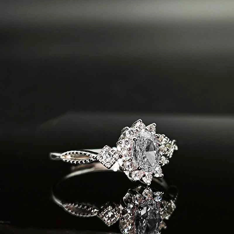 Oval Engagement Ring 4*6 925 Silver High Carbon Diamond Open Ring
