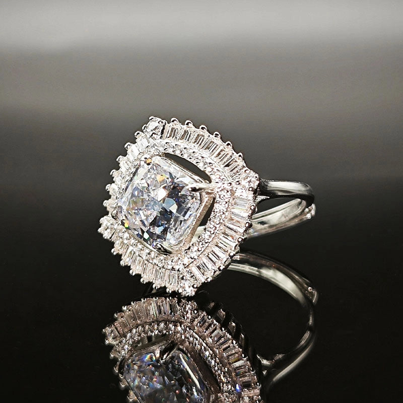 Princess Engagement Ring 5*5 925 Silver High Carbon Diamond Open Ring