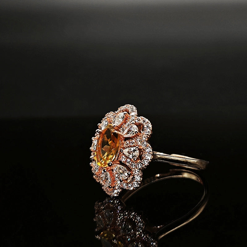 Oval Engagement Ring 5*7 925 Silver Citrine Open Ring