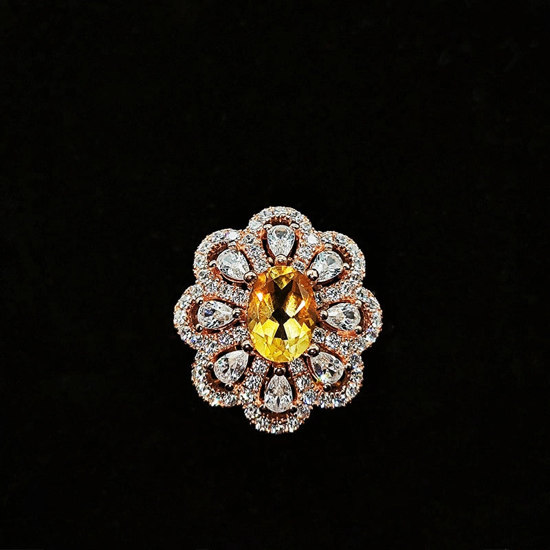 Oval Engagement Ring 5*7 925 Silver Citrine Open Ring