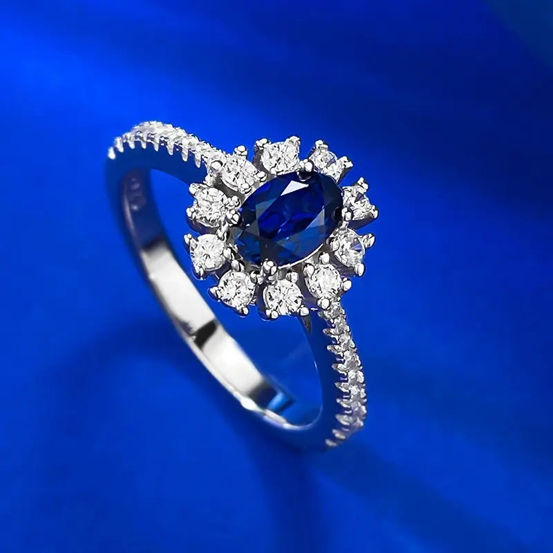 Oval Engagement Ring 4*6 925 Silver Sapphire