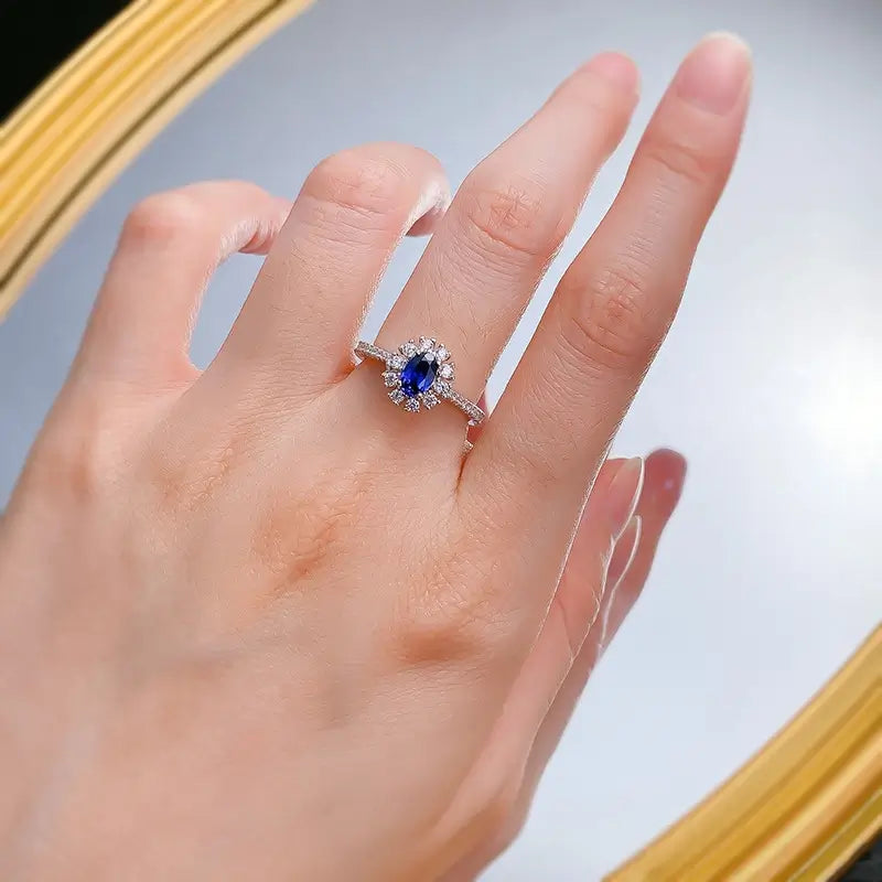 Oval Engagement Ring 4*6 925 Silver Sapphire
