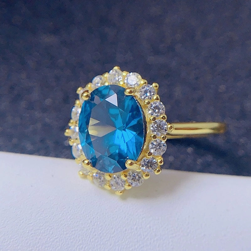Oval Engagement Ring 8*10 925 Silver Topaz Open Ring