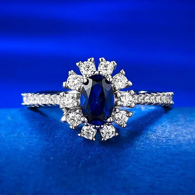 Oval Engagement Ring 4*6 925 Silver Sapphire