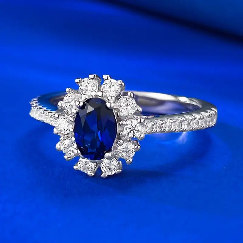 Oval Engagement Ring 4*6 925 Silver Sapphire