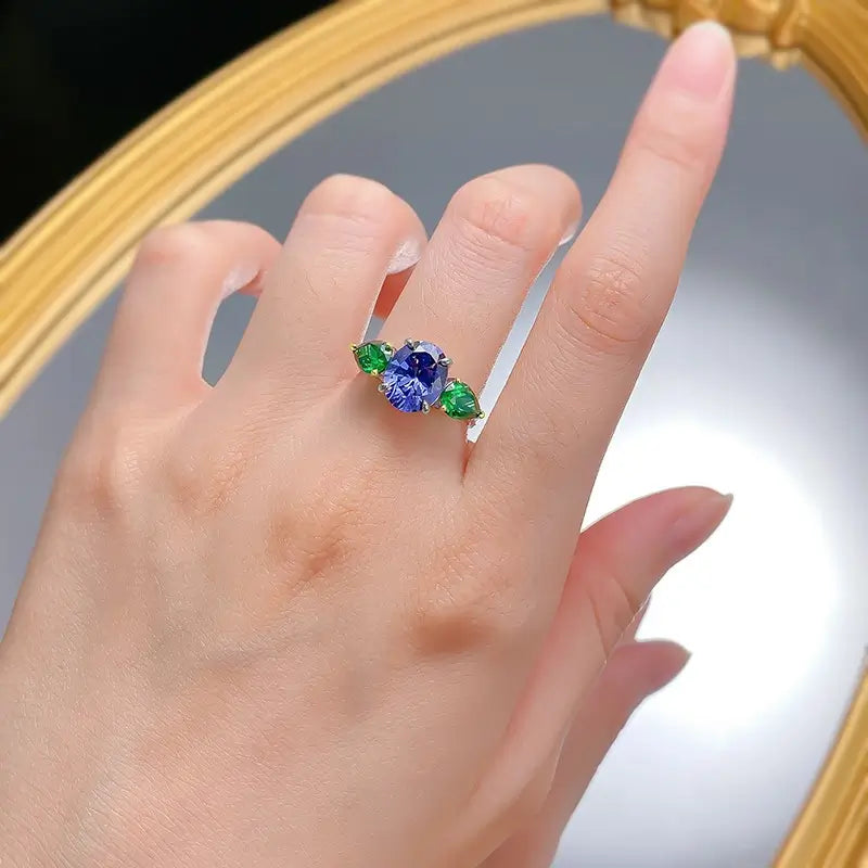 Oval Engagement Ring 8*10 925 Silver Tanzanite