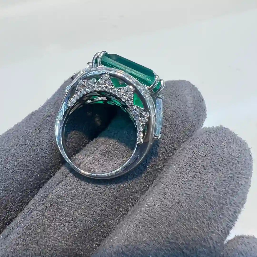 Asscher Engagement Ring 925 Silver High Carbon Diamond