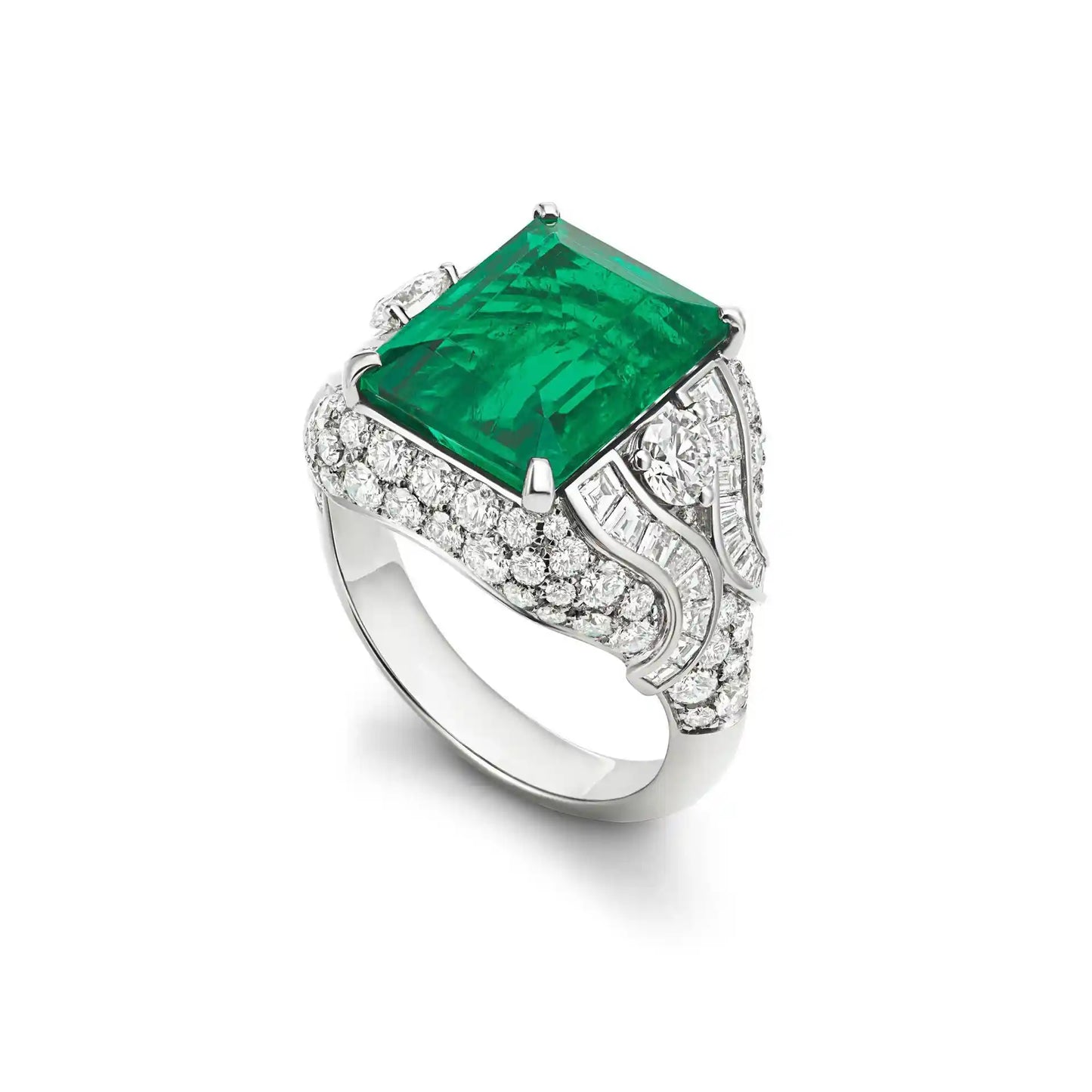 Emerald Engagement Ring 925 Silver High Carbon Diamond