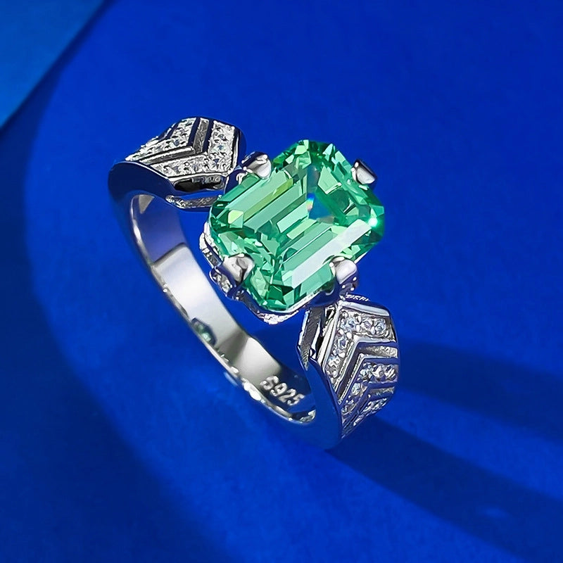 Emerald Engagement Ring 7*9 925 Silver Zircon