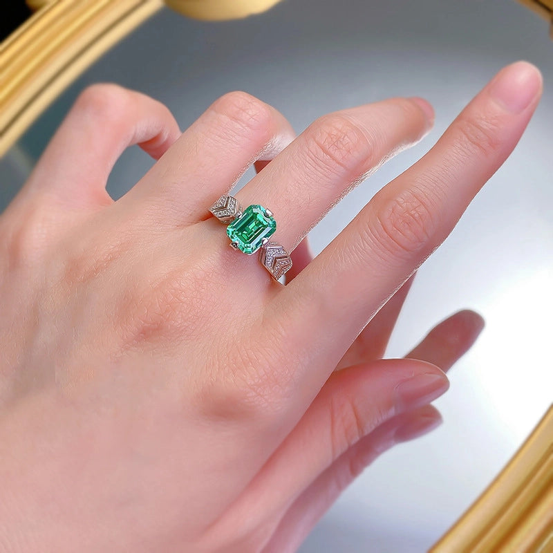 Emerald Engagement Ring 7*9 925 Silver Zircon