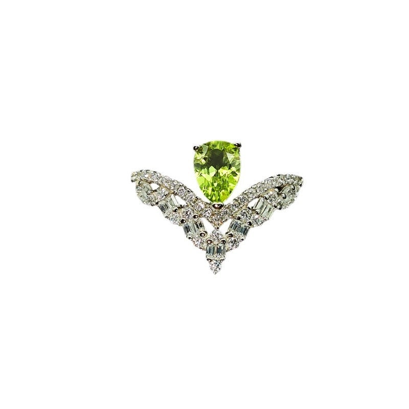 Pear Engagement Ring 5*7 925 Silver Peridot Open Ring