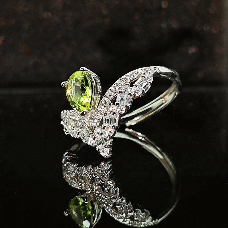 Pear Engagement Ring 5*7 925 Silver Peridot Open Ring