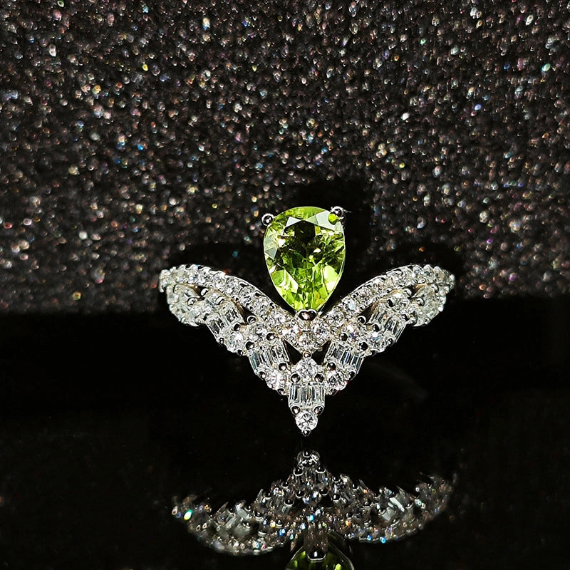 Pear Engagement Ring 5*7 925 Silver Peridot Open Ring