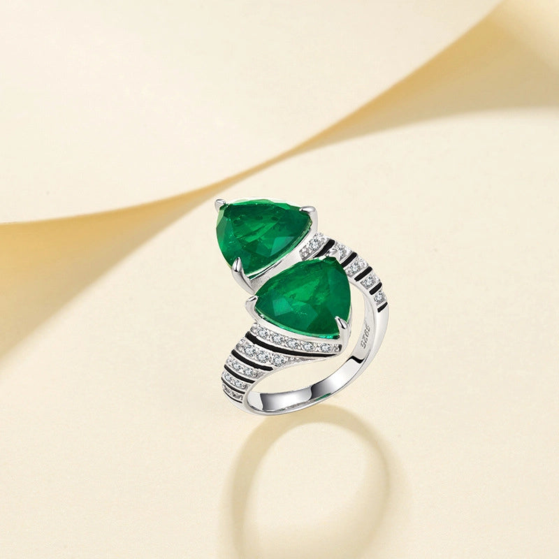 Triangle Engagement Ring 925 Silver Ruby Sapphire Emerald Open Ring