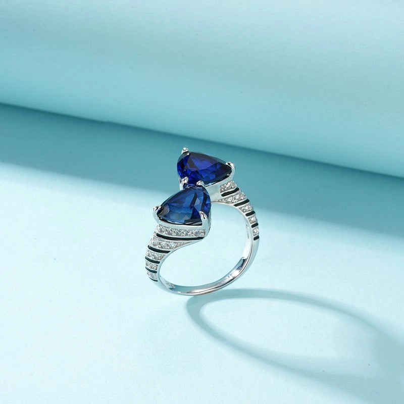 Triangle Engagement Ring 925 Silver Ruby Sapphire Emerald Open Ring