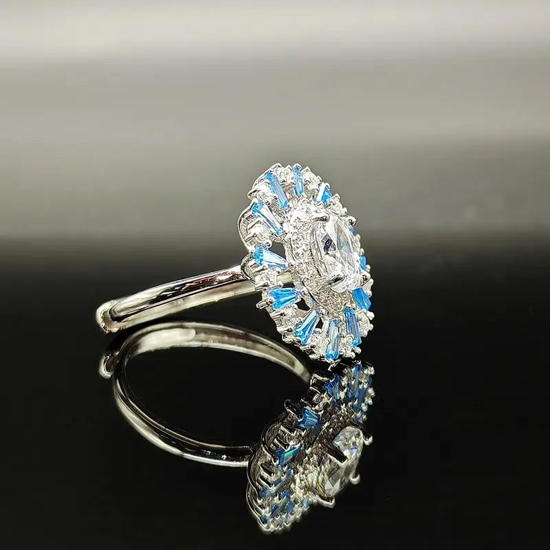 Oval Engagement Ring 5*7 925 Silver High Carbon Diamond Open Ring