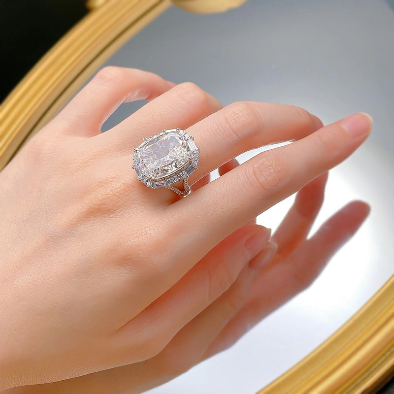 Cushion Engagement Ring 12*16 925 Silver High Carbon Diamond