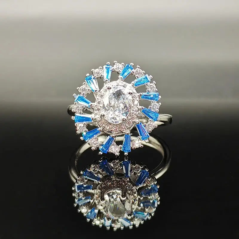 Oval Engagement Ring 5*7 925 Silver High Carbon Diamond Open Ring