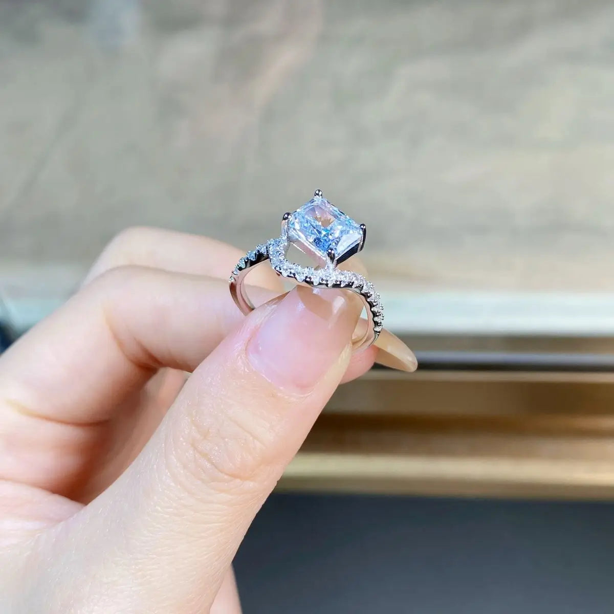 Radiant Engagement Ring 2ct 925 Silver High Carbon Diamond