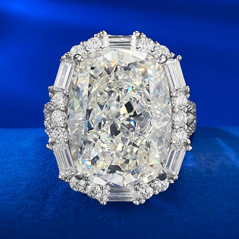 Cushion Engagement Ring 12*16 925 Silver High Carbon Diamond