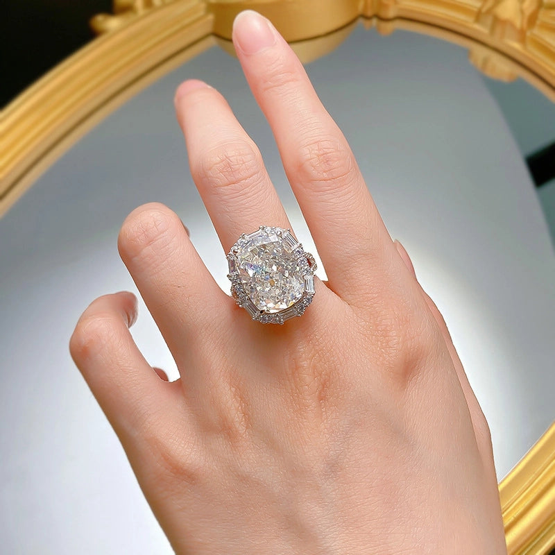 Cushion Engagement Ring 12*16 925 Silver High Carbon Diamond