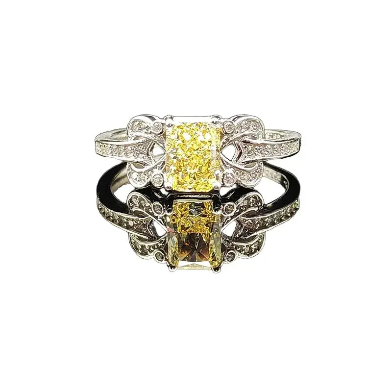 Emerald Engagement Ring 5*7 925 Silver High Carbon Diamond Open Ring