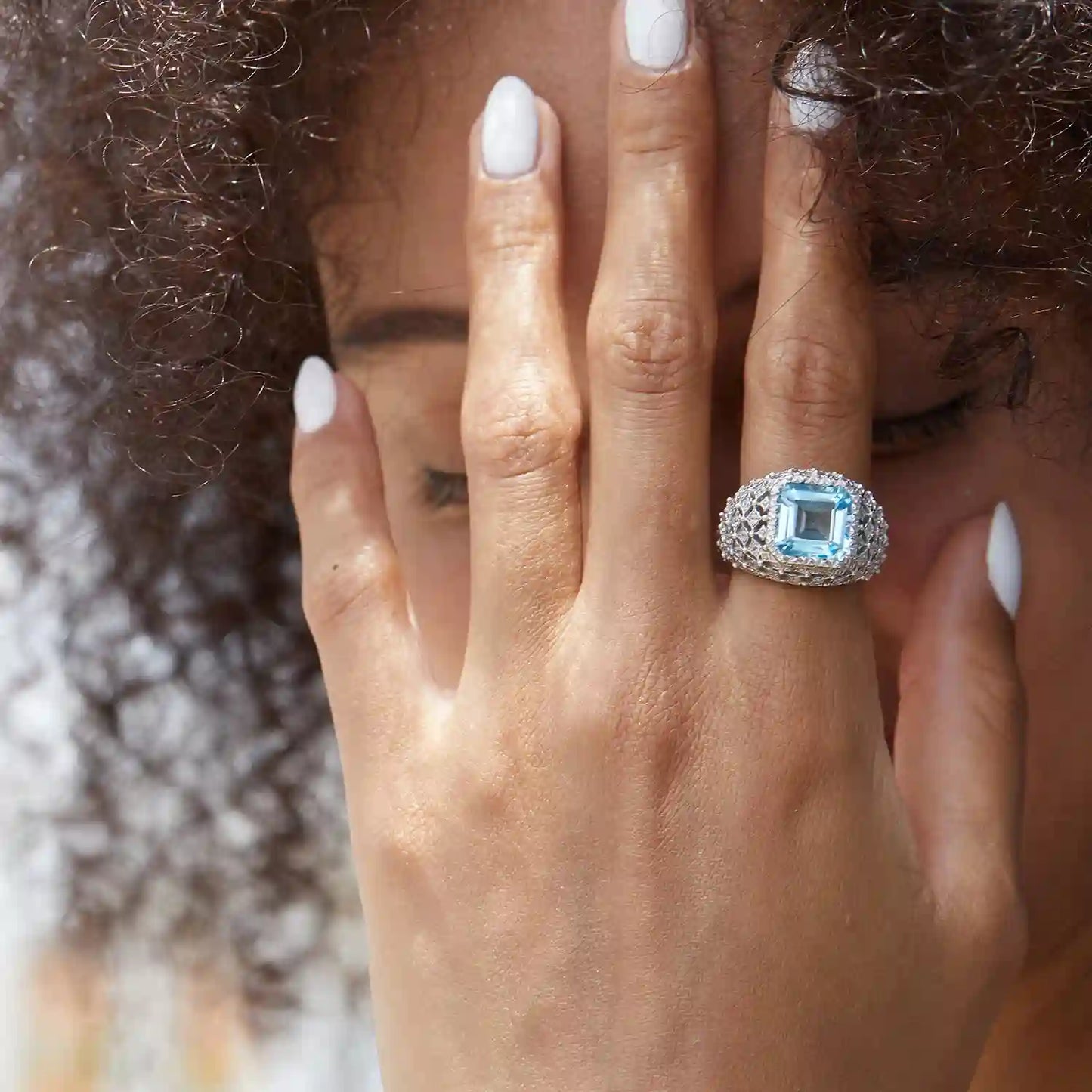 Asscher Engagement Ring 925 Silver Topaz