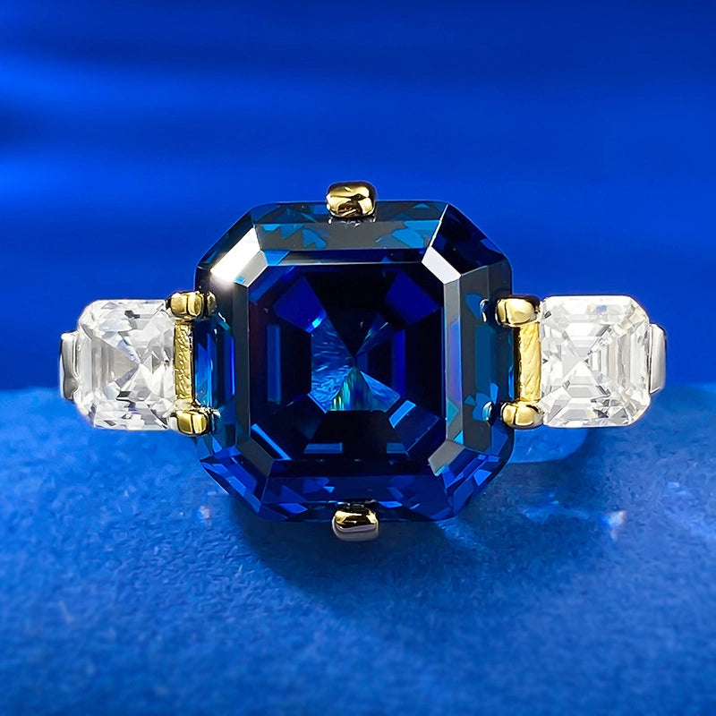 Asscher Engagement Ring 12*12 925 Silver Sapphire