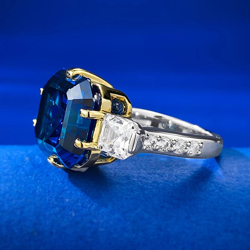 Asscher Engagement Ring 12*12 925 Silver Sapphire