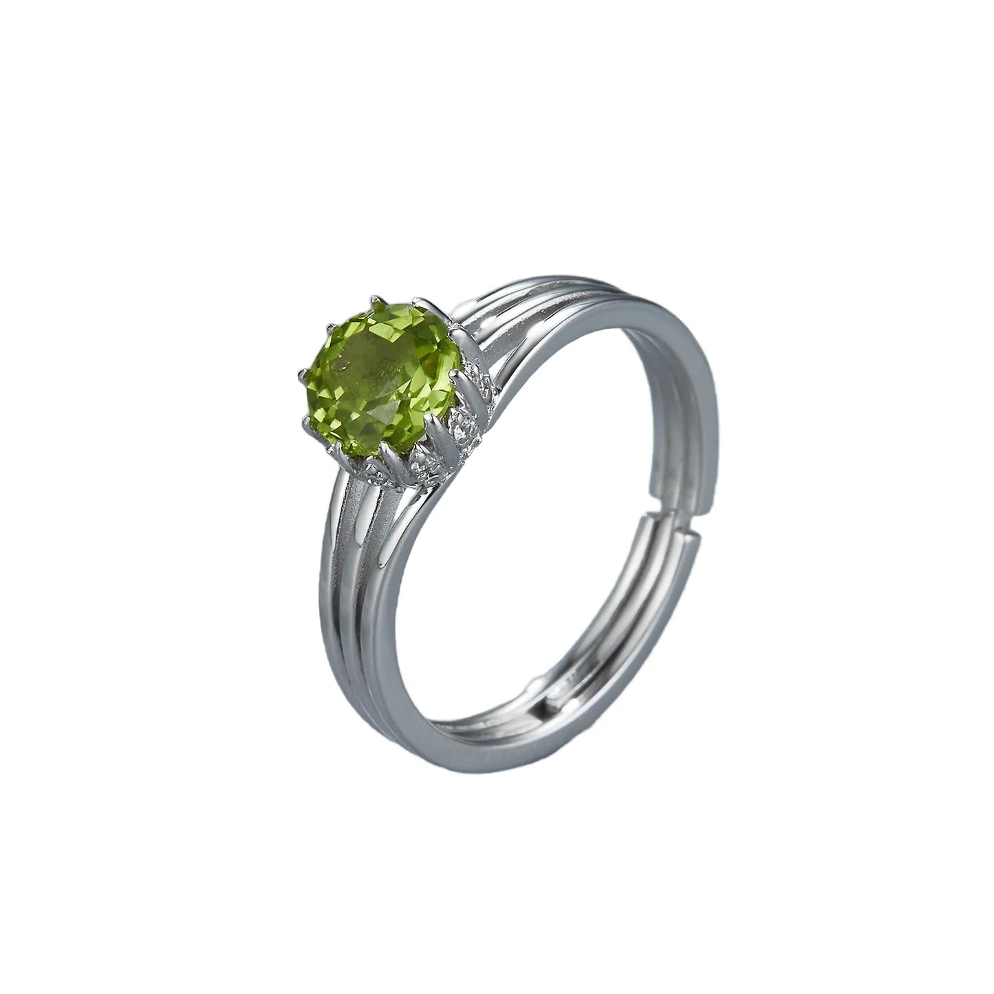 Round Engagement Ring 925 Silver Peridot Open Ring