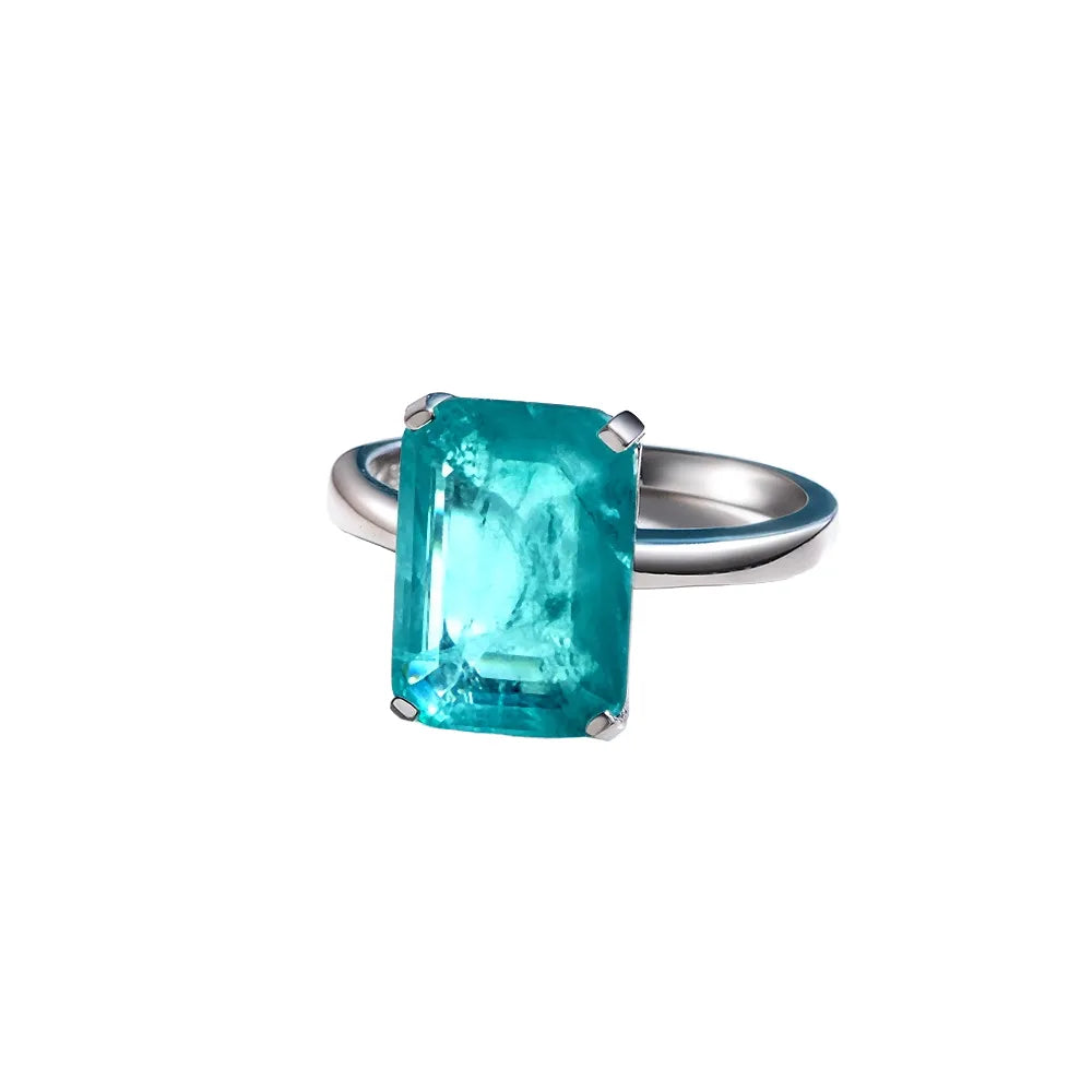Emerald Paraiba Engagement Ring 7ct 10*14 925 Silver High Carbon Diamond
